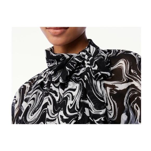 Scoop Tie Neck Blouse Retro Style Sheer Long Sleeve Women’s Size Small (4-6) - Picture 5 of 16